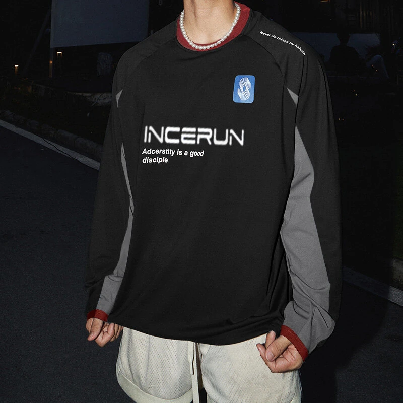 (image for) INCERUN Mens Slogan Print Long Sleeve T-Shirt Casual Loose Fit Tee Crew Neck Top Spring Fall S-5XL