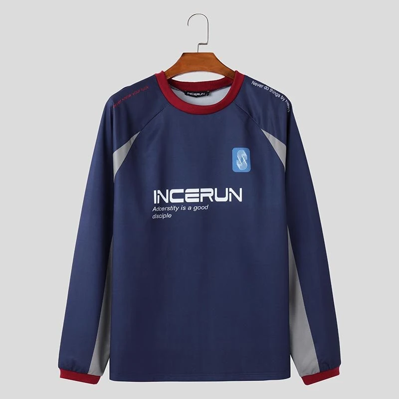 (image for) INCERUN Mens Slogan Print Long Sleeve T-Shirt Casual Loose Fit Tee Crew Neck Top Spring Fall S-5XL